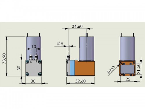 CX Miniature Diaphragm Pump - CX-3 - Drawing View1