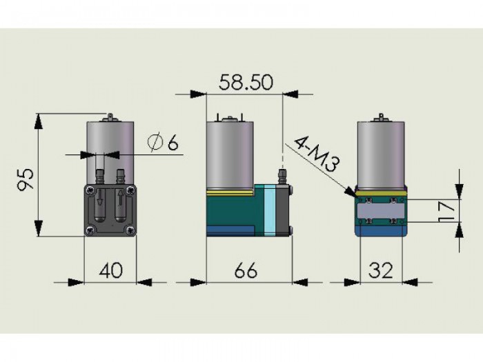 CX Miniature Diaphragm Pump - CX-4 - Drawing View1
