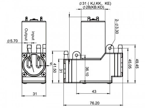 GX Small Diaphragm Pump - GX-4-P - Drawing View1