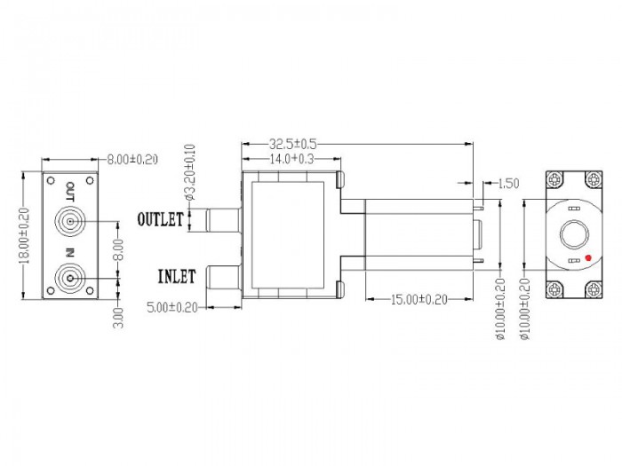 SX Micro Diaphragm Pumps - SX-1 - Drawing View1